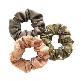 Organic Hair Scrunchies - Peach, Tan, Olive Floral - Set of 3 Hair Ties