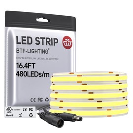 BTF-LIGHTING UL-Listed FCOB COB LED Strip Light 2700K DC12V Dimmable Warm White 5M 480LEDs/m Flexible LED Light Strip 8mm Width for Bedroom TV Backlight Cabinet Home Decor (No Adapter or Controller)