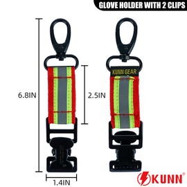 KUNN Work Glove Clips, Fireflighter Glove Strap with 360°Swivel Hook,Reflective Glove Holder for Construction,Fire,Rescue and More(Red)