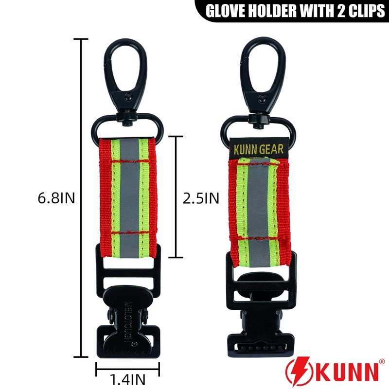 KUNN Work Glove Clips, Fireflighter Glove Strap with 360°Swivel Hook,Reflective