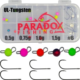 Paradox Fishing UL Tungsten Cheburashka Set I 0.5 g/0.75 g/1.0 g/1.5 g I 25 Pieces I Trout Hooks Rubber Bait Hook Spoons Trout Bait