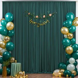 10ft x 7ft Hunter Green Backdrop Curtain for Parties Dark Green Wrinkle Free Backdrop Drapes Panels for Baby Shower Birthday Party Photo Photography Polyester Fabric Background Decoration