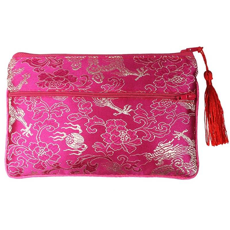kilofly 2 pc Chinese Silk Brocade 2 Zipper Pocket Tassel