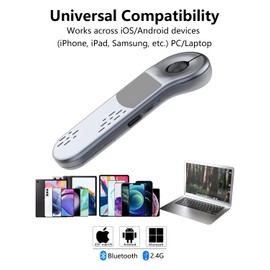 3-Link Air Mouse for PC/iOS/Android with Touchpad Rechargeable Wireless Presentation for PPT Pointer Bluetooth 2.4G Remote Control for PowerPoint/Keynote/Tiktok/Camera/Kindle App (Silver)