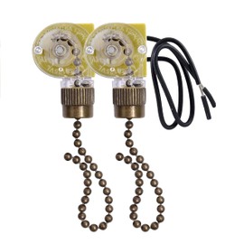 Aspen Creative 21325-07-2, ZE-109, Ceiling Fan On/Off Switch,2-Wires w/Antique Brass Pull Chain, for Ceiling Fan/Wall Light/Cabinet Light/Lamp, 2/Pack