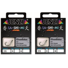 Set of 2 packs of tied all-round fishing hooks from Jenzi (20 pieces), 50 cm hook size 2, 4, 6, 8, 10, 12, 14 & 16 depending on selection + free Petri Heill! sticker (hook size 12)