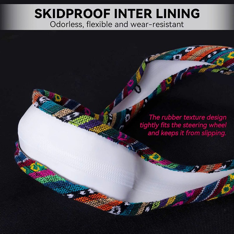 Boho Steering Wheel Cover Elastic Microfiber for Women, Universal Fit