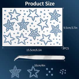 3Sheets Star Gem Stickers Jewels for Crafts, Face Makeup - Self Adhesive Rhinestone Jewel Stickers, Stick on Gems Rhinestones for Crafts, Craft Supplies for Kids (11.Light Blue satr)