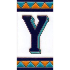 House Numbers Ceramic Tiles, Letters & Frames, Spanish Orange & Blue Design, Tile Size: 11cmH x 6cmW, Number Frame Size: 2 to 13 Tile (Letter Y)