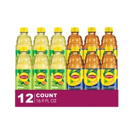 Lipton 12-Pack 6 Citrus Iced Green Tea + 6 Lemon Iced Black Tea Plastic Bottle 16.9 fl oz