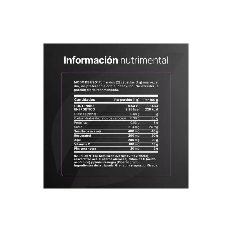 Resveratrol 60 Cápsulas B Life Con Semilla De Uva Sin