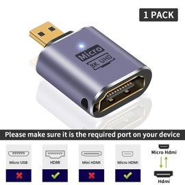 Poyiccot Micro HDMI to HDMI Adapter, 8K@60Hz Micro HDMI Male to HDMI (Female) Adapter (Type D to Type A) Compatible with GoPro 7 6 5/ PC/TV TV/Digi Camera/Video Action Camera and More (Set of 1)