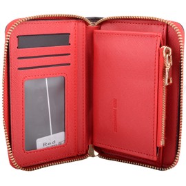 Womens Minimalistic RFID Protected Zippered Purse Wallet with Multiple Features - Red