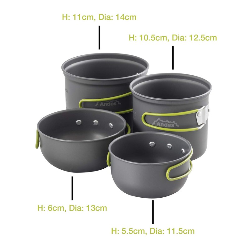 Andes Portable 3-4 Person Aluminium Camping Hiking Pot & Pan