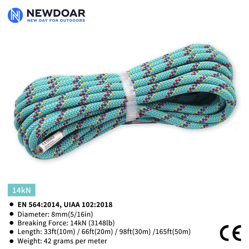 NewDoar CE & UIAA Certificated Static Climbing Rope 14KN 8mm(5/16in)