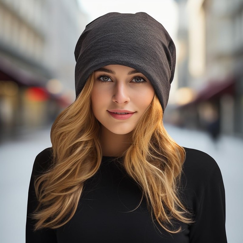 Miobo Slouch Beanie Hat, Destroyed Vintage Look, One Size, black