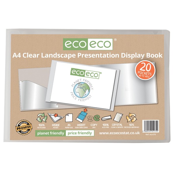 eco-eco A4 50% Recycled 20 Pocket Clear Landscape Presentation Display