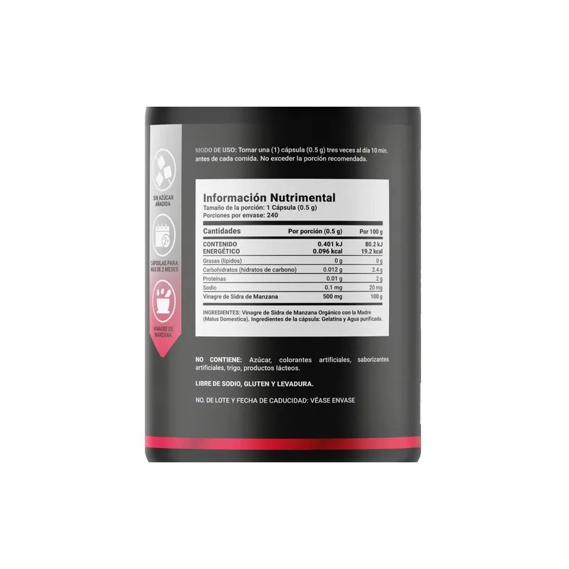 Vinagre De Manzana Orgánico De 240 Cápsulas. Apple Platinum B