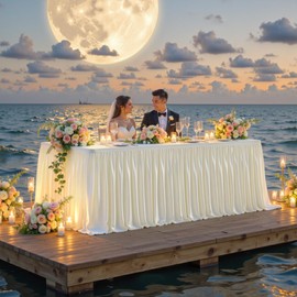 Wish Care 2 Pack Cream Rectangle Table Clothes for 8 Foot Tables, Polyester Fitted Tablecloths 8ft Stretch Table Cover for Wedding, Birthday, Parties, Trade Show, Craft Show