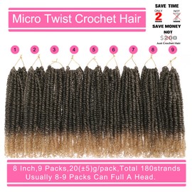 Leeven 9 Packs Micro Twist Crochet Hair 8 Inch Bob Crochet Braids Pre looped Ombre Mini Passion Twist Mini Senegalese Twist Crochet Hair Micro Braids Crochet Hair Extensions T27#