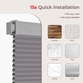 Allesin Zen No Drill Blinds for Windows Blackout Cordless Cellular Shades Honeycomb Blinds Pull Down, Free Stop Easy Install for Home and Office, Blackout, Light Gray, 34" W x 36" H