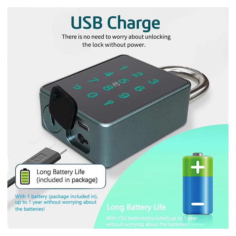 Fahgaer TTLock Password Bluetooth Padlock Touch Screen RFID IC Card