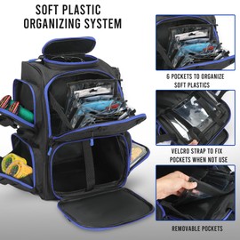 Novel Outdoors - Large Fishing Backpack with 4 Tackle Boxes - Waterproof Fishing Tackle Backpack with Fishing Rod Holder - Heavy Duty 43L Fishing Tackle Box for your Fishing Lures and Fishing Gear