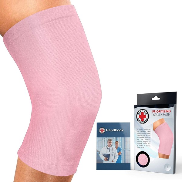 Doctor Developed Knee Brace/Knee Support/Knee Compression Sleeve [single] & Doctor Written Handbook -guaranteed relief for Arthritis, Tendonitis, Injury, (Black/Pink) (Pink, 6X-Large (Pack of 1))