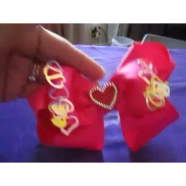 Unbranded Fuschia Hair Bow W/Hearts & Clips