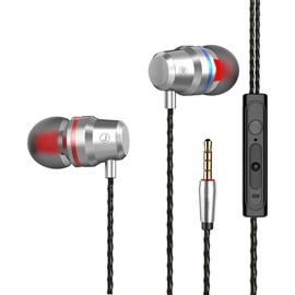 Earphones, In-Ear Headphones Earphones with 3.5mm Hi-Res Extra Bass, Noise Isolating, Wired Earbuds with Microphone and Volume Control, Compatible With all Smartphones Tablets Laptops. (Silver)