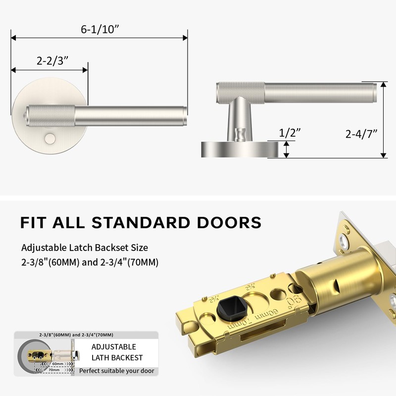 FILTA Brushed Nickel Door Handles Interior Privacy Door Handle Knurled