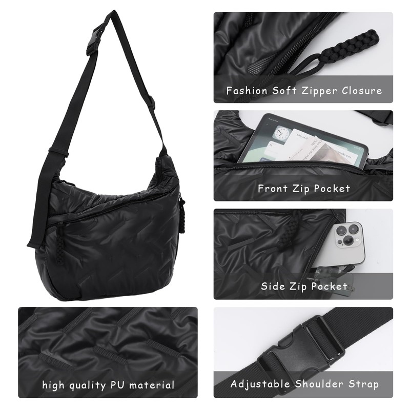 Jywmsc Half Moon Bag for Women Quilted Puffy Padded Shoulder