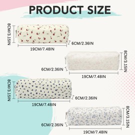 Sxutop Pack of 4 Flower Pencil Case Pencils Girls Portable Canvas Pencil Bag Cute School Pencil Case Small with Zip for Pens Office School Supplies