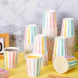 Funtery 100 Pcs 9 oz Paper Cups Muticolor Disposable Paper Cups Designed Hot Cocoa Cup Family Party Supplies Disposable Paper Cups for Hot Cold Drinks Coffee Holidays Celebration