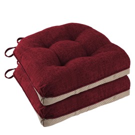 FlyGulls Chair Cushions for Dining Chairs 2 Pack Non Slip Kitchen Chair Cushions 18"x18"x3" Turfted Chair Pads Comfortable and Soft Seat Cushion with Ties (2, Burgundy)