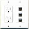 RiteAV - (2 Gang Decorative 15 Amp 125 Volt Power Outlet and 3 Cat6a Ethernet Wall Plate White