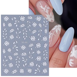 6 Sheets Floral Nail Art Stickers, Spring Leaf Nail Decals, 3D Self-Adhesive Nail Decoration Supplies for Daily Festival DIY Pink White Silver Black Gold Manicure Stickers