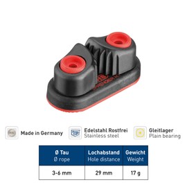 Sprenger bulkhead clamp with plain bearing, made of high-quality UV-resistant Camlan and stainless steel springs, for rope with 3 - 6 mm diameter