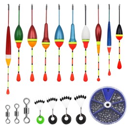 JINXIAN 205 Pieces Lead Shot Fishing 10 Pieces Floats Fishing Set 4 Pieces Rubber Stopper Fishing 3 Pieces Swivel Fishing Accessories for Different Fish Types in Lakes or Ponds