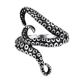 Punk Octopus Pinky Ring Stainless Steel Jewelry Size 7 Grunge Aesthetic Egirl Finger Rings