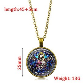 Virgin Mary Madonna and Child Jesus Catholic Jewellery Glass Dome Art Necklace Glass, Zinc