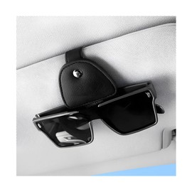 Sandfren Car Sun Visor Sunglasses Holder, Magnetic Leather Vehicle Eyeglasses Clip Mount Hanger, Automotive Interior Glasses Organizer Accessories, Universal for SUV RV Truck (Black)