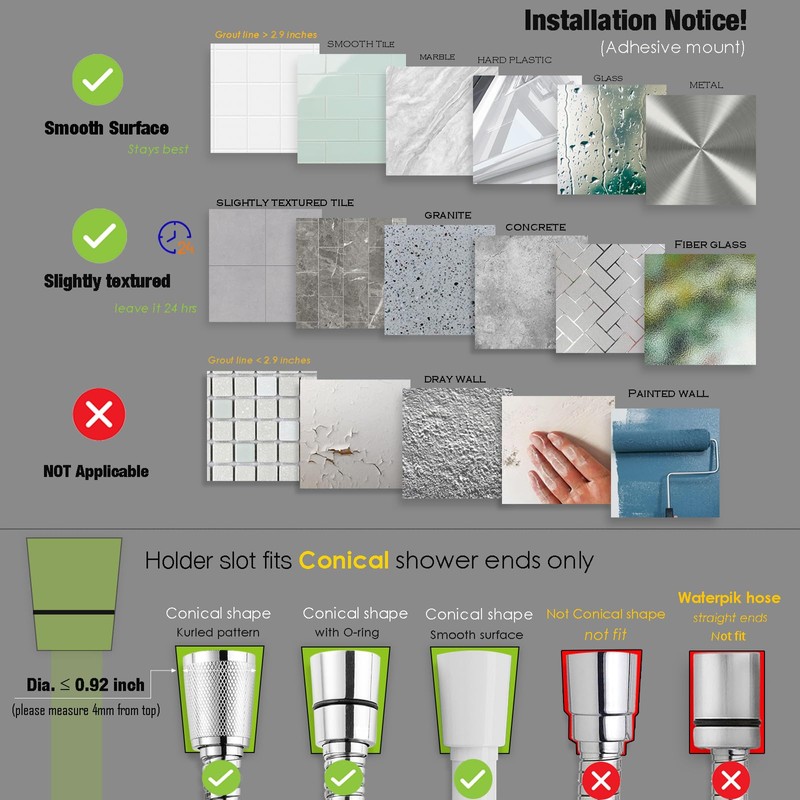 Handheld Shower Head Holder - 5 Positions Adjustable + 90°