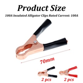 2x Krokodilklemmen Set Je 2 Stück,Rot & Schwarz Starterkabel,Überbrückungskabel Klemme mit isolierten Stiefel Kunststoffgriff 50A,Kupfer-Überbrückungskabel-Klemmen für Auto, LKW, Fahrzeug, Boot