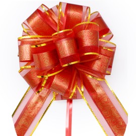 FQTANJU 5 PCS Gift Bows, 6 inches Pull Bow for Gift Baskets, Party Birthday Gift Wedding Ribbon Bows for Wrapping Boxes or Flower Bouquets Valentine's Day Gift Decorations (Red)