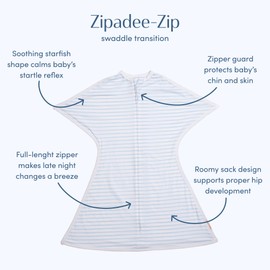 SleepingBaby Zipadee-Zip Transitional Swaddle Sack, 3-6 Month - Roomy Zipper Swaddle for Easy Diaper Changes and Proper Hip Development - Baby Swaddle Sack, X-Small - Blue/Cream