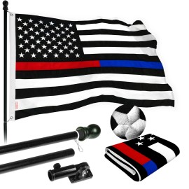 UD_G128 Flag Pole 5 FT Black Tangle Free & Thin Blue & Red Flag 2x3 FT Combo Embroidered Spun Polyester