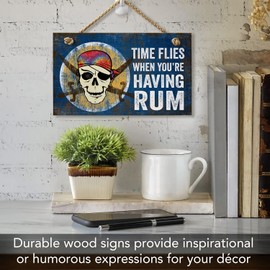 CounterArt Time Flies When You're Having Rum Decorative Hanging Wood Wall Sign 9.5" x 5.75" Made in the USA Featured Braided Rope Hanger