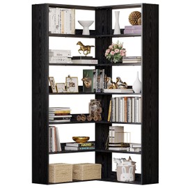 IRONCK Bookshelves 6 Tiers with Baffles Industrial Large Corner Etagere Bookcase Storage Display Rack for Living Room Home Office