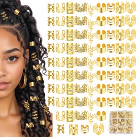 Pack of 90 Gold Hair Accessories, Dreadlocks Jewellery, Pirate Hair Accessories, Hair Spiral Clips, Hair Accessories, Gold Hair Beads, Hair Rings, Gold Adjustable for Men and Women, with Storage Box